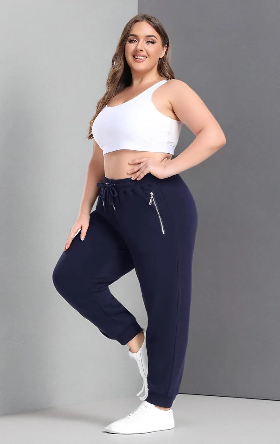 ZERDOCEAN Women's Plus Size Fleece Lined Sweatpants Casual Workout Athletic Joggers Zipper Pockets