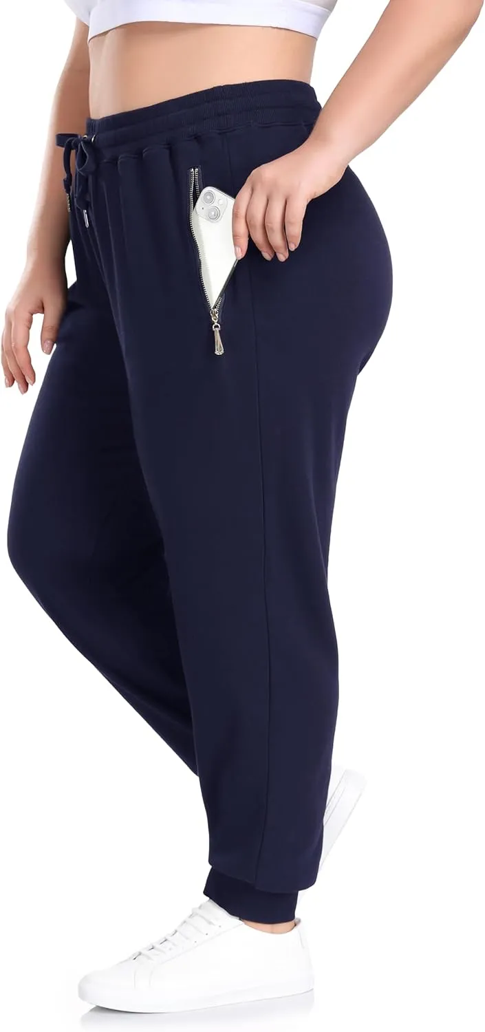 ZERDOCEAN Women's Plus Size Fleece Lined Sweatpants Casual Workout Athletic Joggers Zipper Pockets