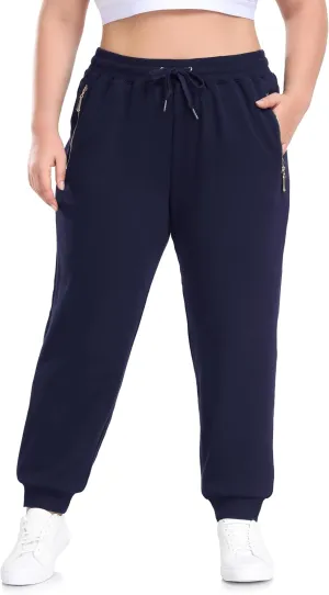 ZERDOCEAN Women's Plus Size Fleece Lined Sweatpants Casual Workout Athletic Joggers Zipper Pockets