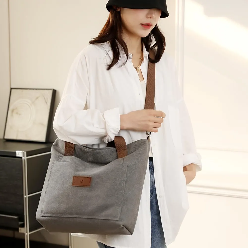 zhongningyifeng Canvas Tote Bag for Women A4 Handbag with Zipper Shoulder Bag for Shopping Travel Work