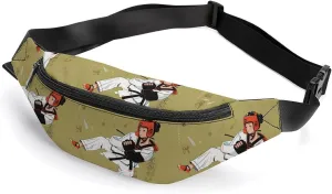Zipper Fanny Pack for Men Women Fashion Waist Bag Stylish Crossbody Bags with Adjustable Strap Taekwondo Design Travel Chest Bags Belt Bags for Running Hiking Workout Cycling
