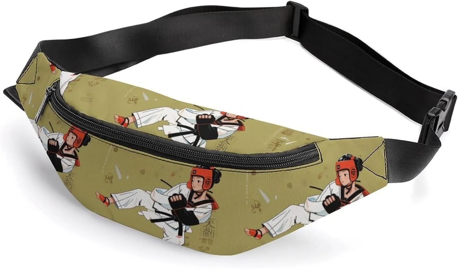 Zipper Fanny Pack for Men Women Fashion Waist Bag Stylish Crossbody Bags with Adjustable Strap Taekwondo Design Travel Chest Bags Belt Bags for Running Hiking Workout Cycling