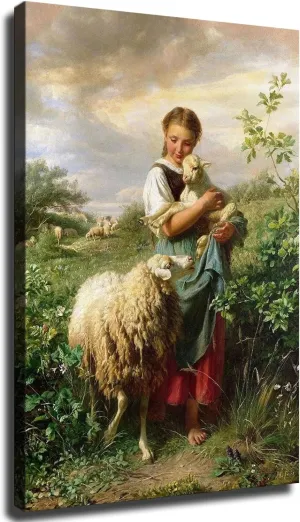 ZJWZJY The Shepherdess 1866 By Johann Baptist Hofner Poster Decorative Painting Modern Picture Canvas Wall Art Bedroom Office Living Room Decoration (12x18inch Unframed)