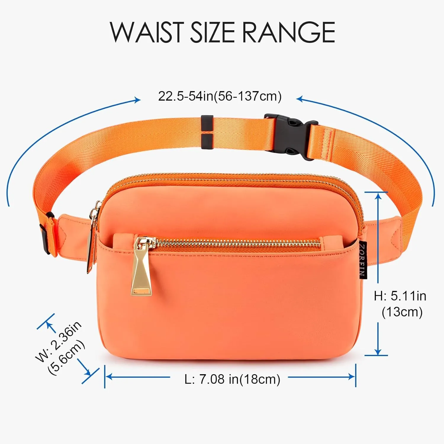 ZORFIN Fanny Packs for Women Men: Crossbody Belt Bag with Adjustable Strap - Fashion Waist Packs for Workout Running Traveling Hiking Orange