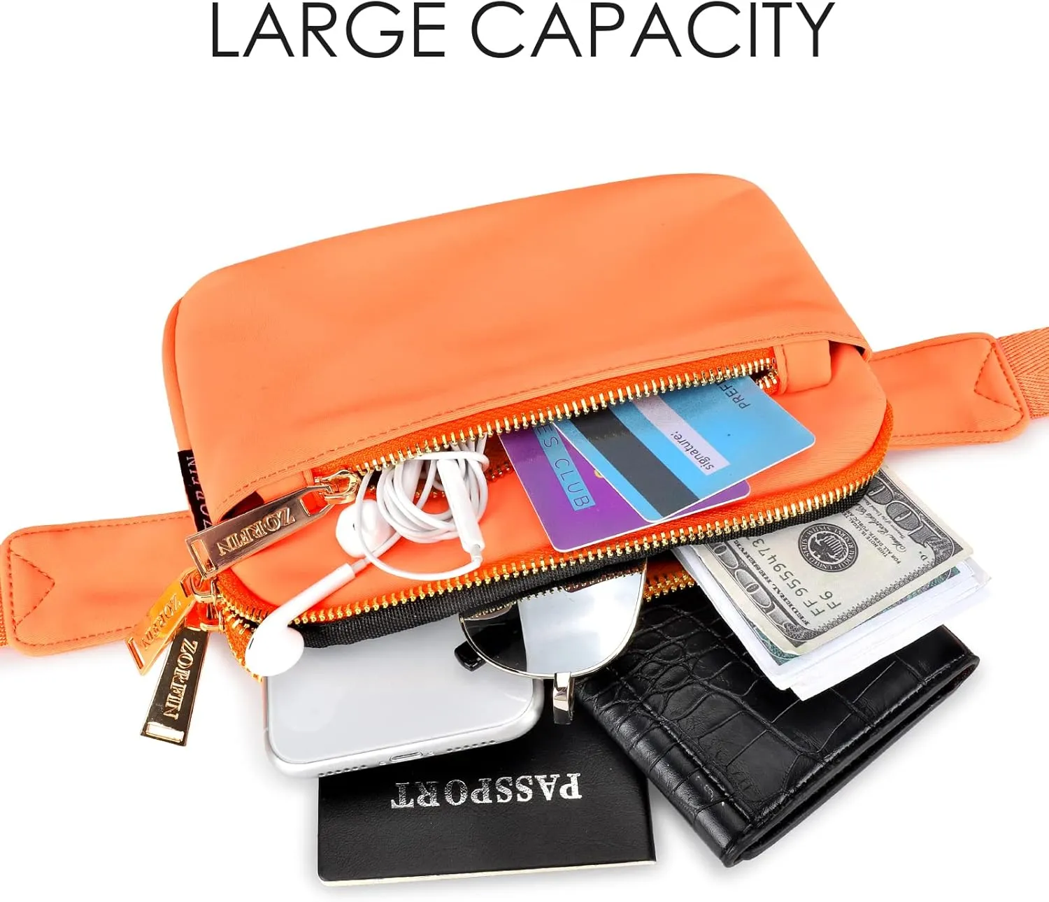 ZORFIN Fanny Packs for Women Men: Crossbody Belt Bag with Adjustable Strap - Fashion Waist Packs for Workout Running Traveling Hiking Orange